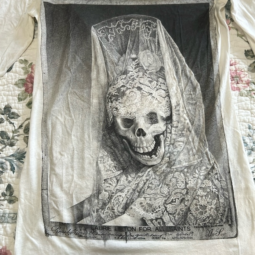 All Saints Laurie Lipton Lady Death long sleeve shirt white size 8